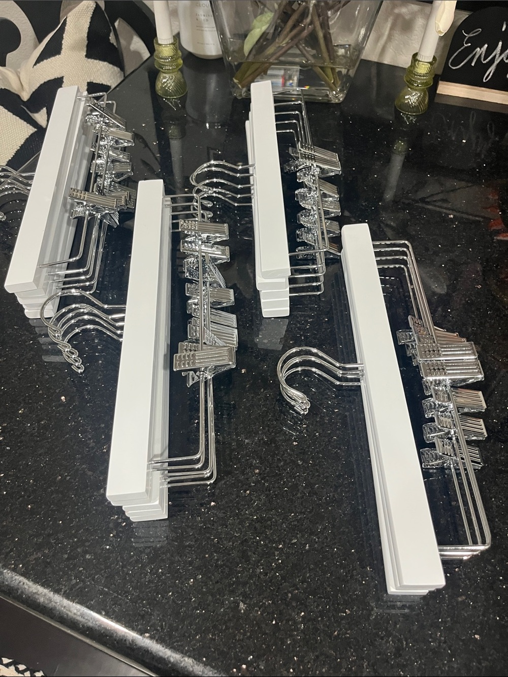 Set of White Wood & Chrome Clip Hangers (6)